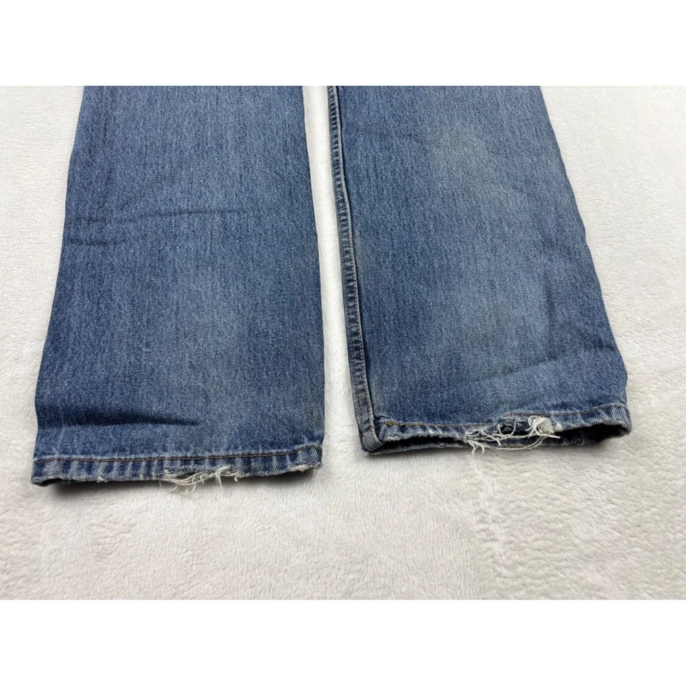Levis 505 Mens 34x36 Jeans Grungy Medium Blue Washed Denim Distressed True Fade